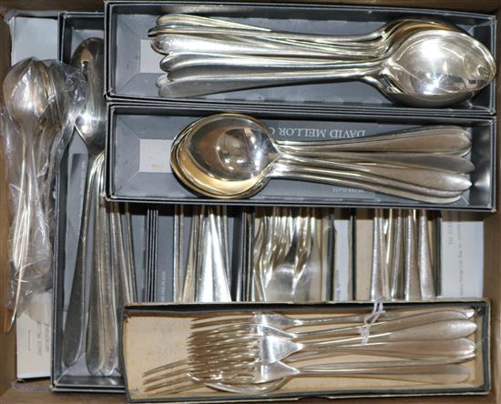 A matched part canteen of modern silver Pride pattern cutlery, by Walker & Hall and later by David Mellor, weighable silver 108 oz.